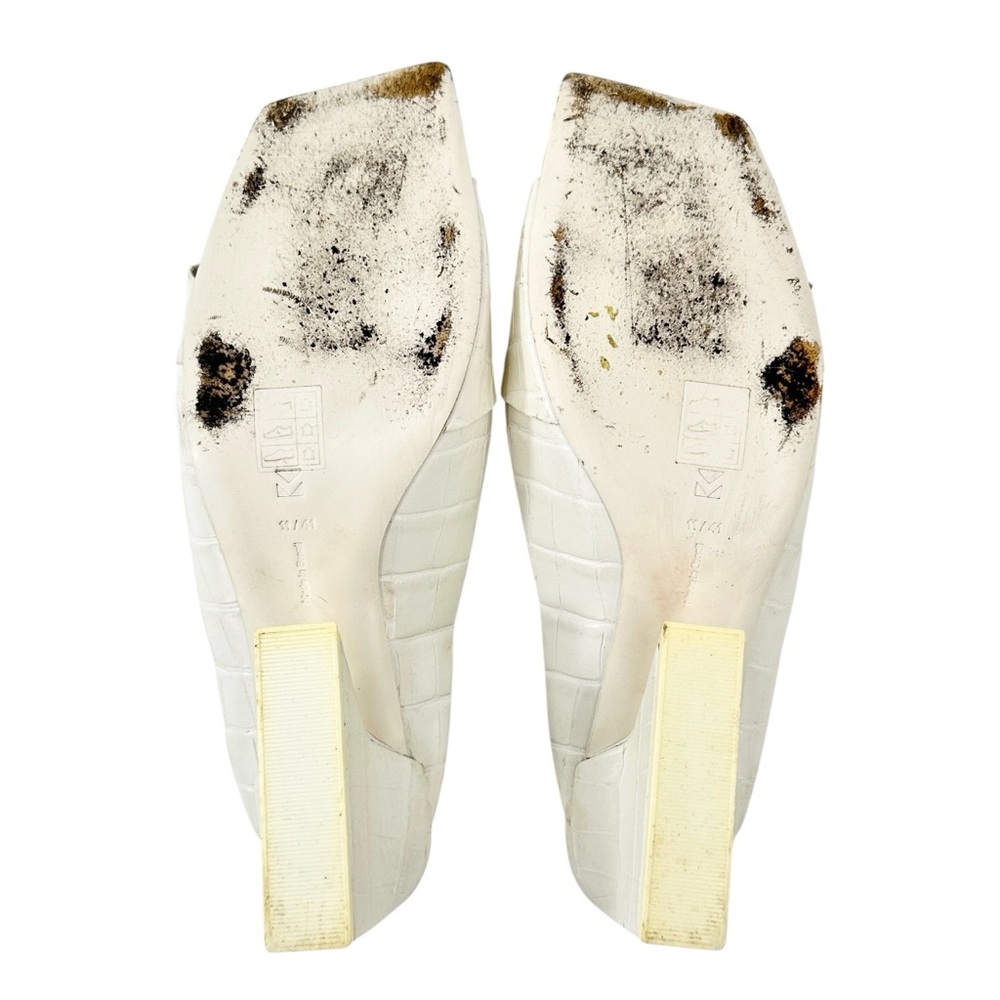 Mercedes Castillo Maisie White Square Toe Croc Embossed Leather Mules Sandals - Picture 8 of 9